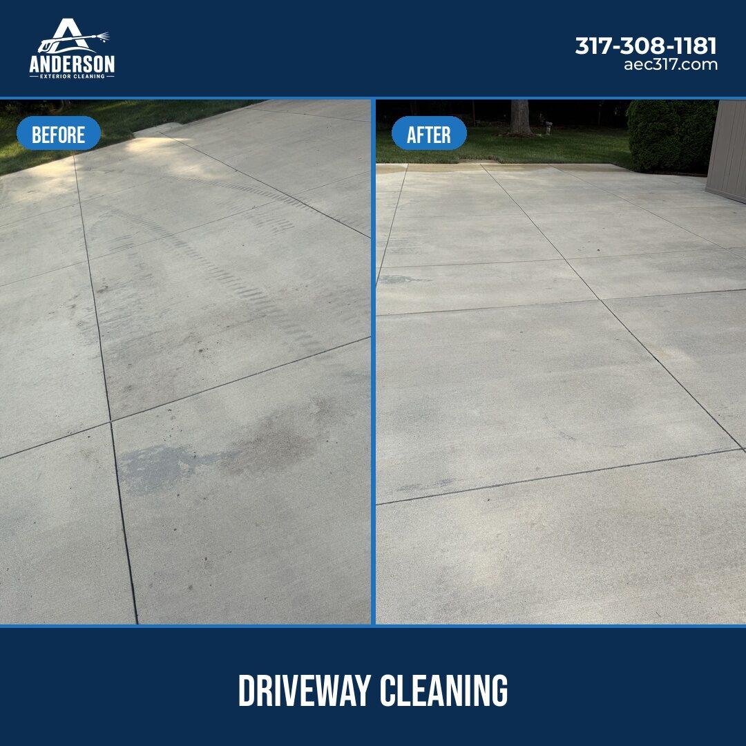 Driveway cleaning before and after result in the Indianapolis area