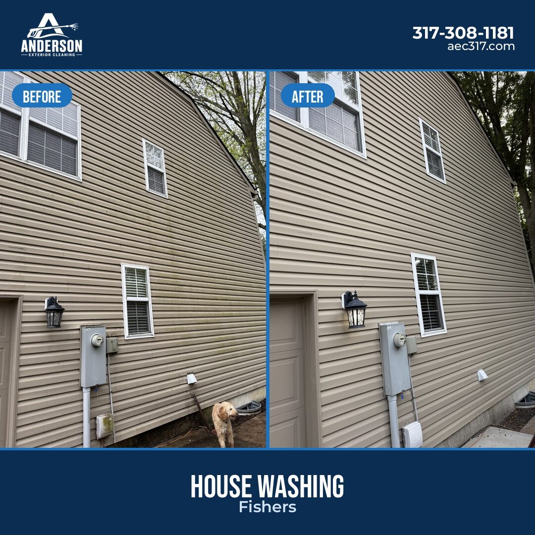 House washing before and after result on an Indianapolis-area home