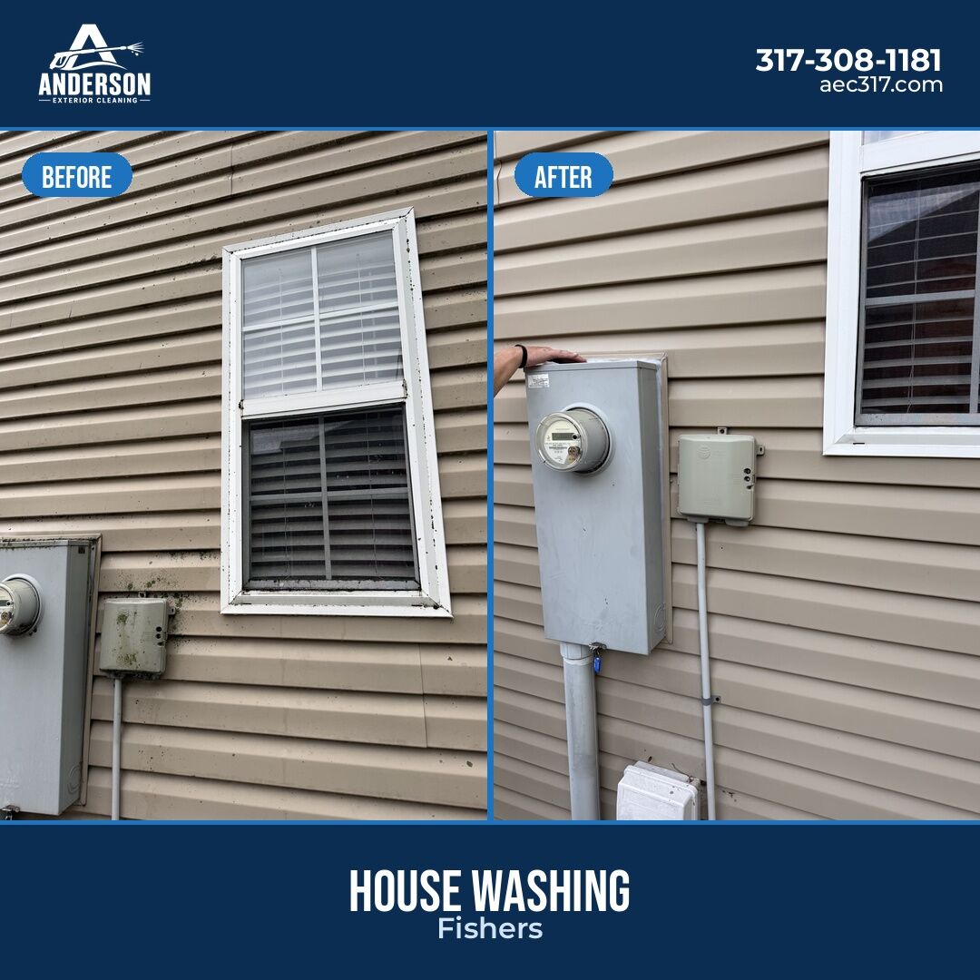 House washing around an exterior meter area